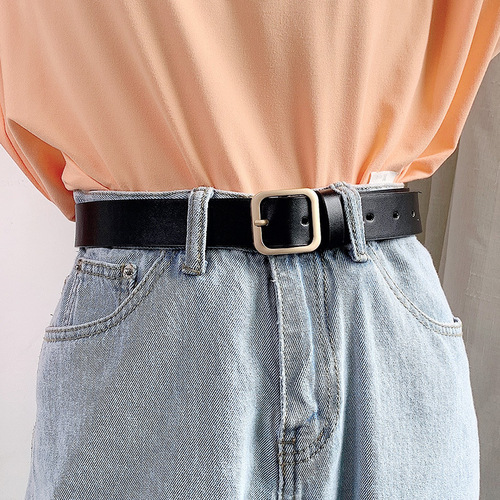 Korean style new belt chic retro style rectangular silver buckle female belt student wide belt jeans