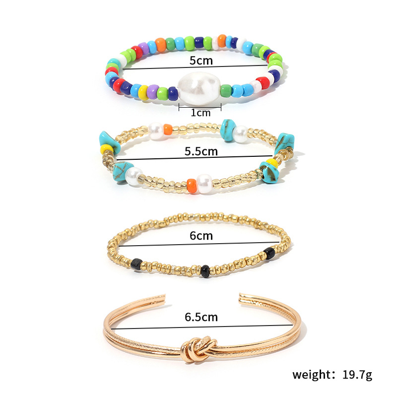20g Weight Bracelets Classification Anniversary, Business, Travel Occasion Beaded Material Knot Pattern Women'S Gender Simple Style Style Double Ring Knotted Bracelet Open Bracelet Jewelry Korean Ethnic Style Color Rice Bead Bracelet Wholesale Nihaojewelry 无