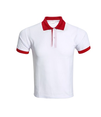 团体工厂广告衫-全涤配色领珠地白色衣红领短袖翻领POLO衫|ru