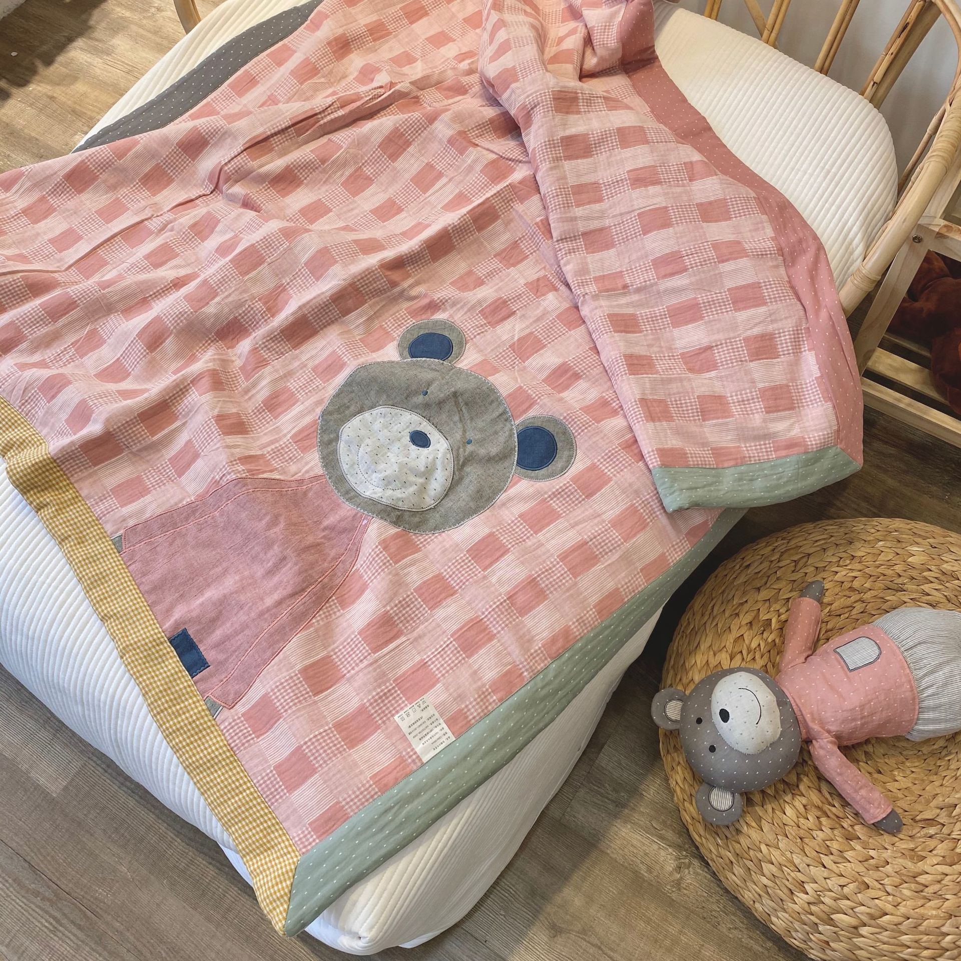 春夏全棉色織雙層紗布卡通貼布繡夏被韓式親子柔軟棉紗幼大童