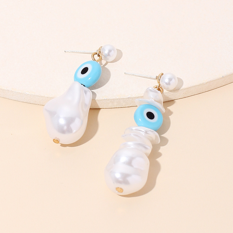 6g Weight No Inlaid Inlay Material Earrings Classification Wedding, Travel, Birthday, Festival Occasion Women'S Gender Devil's Eye Tassel Pearl Asymmetrical Earrings 1