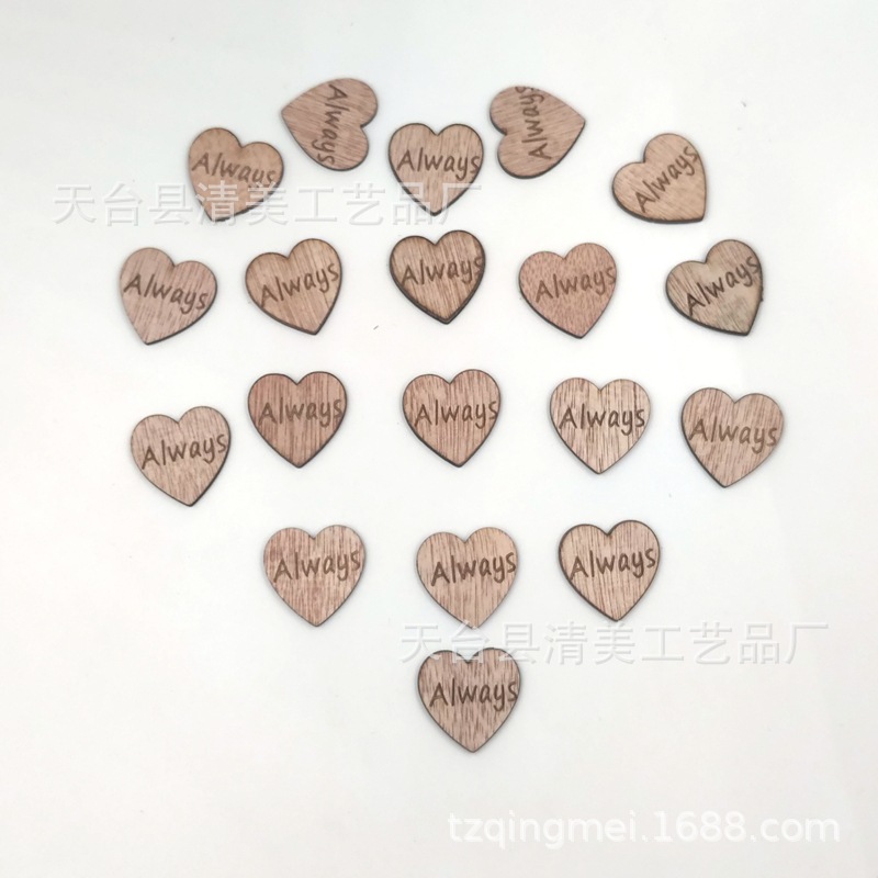 Tablero de grano de madera de 25mm, serie de letras de corazón de melocotón, tablero de grano de madera, hoja de madera de corazón de melocotón de amor 50 piezas/paquete
