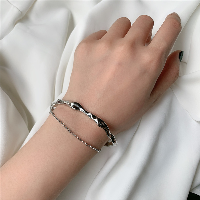 Double-layer Metal Chain Bracelet Original Design Silver Copper Material Bracelet Wholesale display picture 13