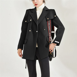 新款双面羊绒大衣女驼色海军领澳洲羊毛呢子外套双面呢大衣小个子