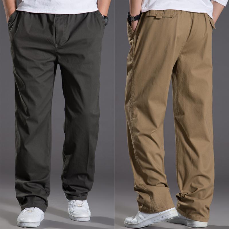 Autumn and Winter Men's Oversize Plus Size Casual Pants Thick Loose Waist Pants for Chubby Pure Cotton Fat Pants Cushion Trousers