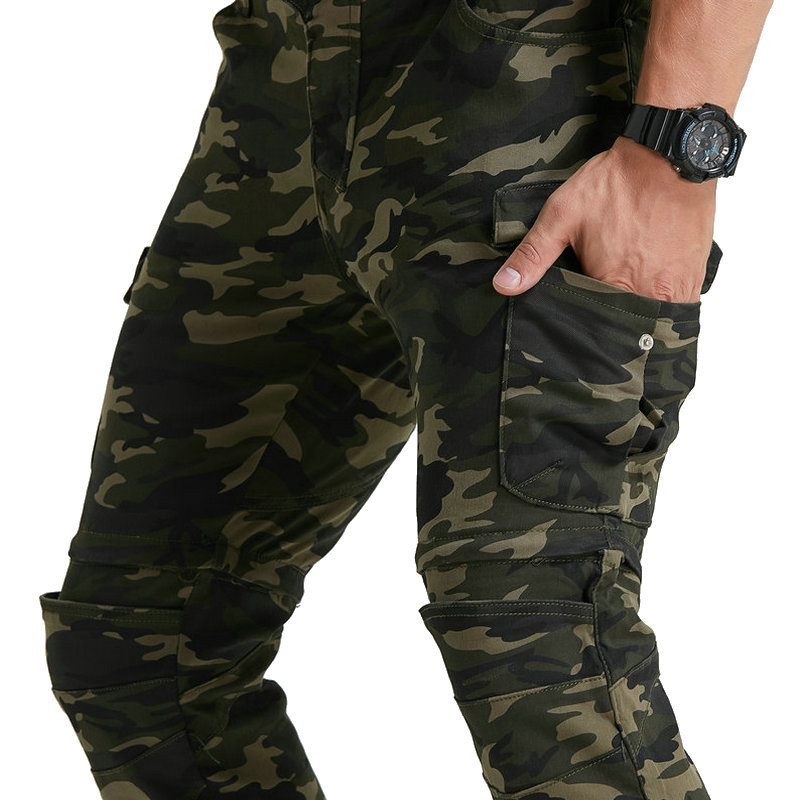 Directo de fábrica herramientas de camuflaje multi-Bolsa de la motocicleta pantalones vaqueros de la motocicleta de los hombres elásticos resistentes a la caída pantalones cortos