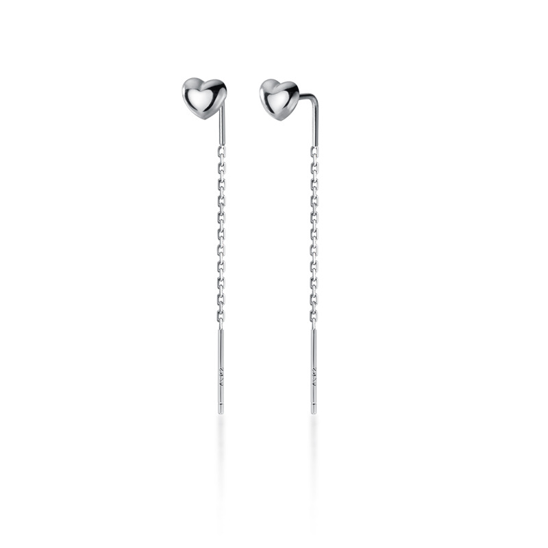 Eloch s925 plata dulce amor línea de orejas femenina línea curva pequeña forma de corazón pendientes largos G6000 image 5