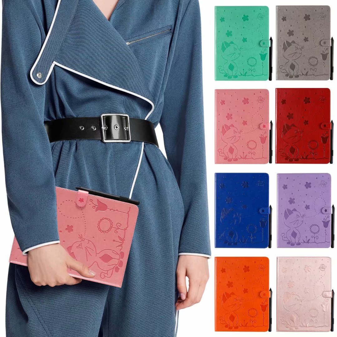 Suitable for ipadPro11 inch 2020 flat leather case mini4/5 cartoon cat card wallet holder protective case