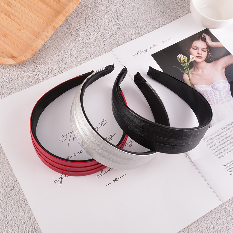 New Fold Pu Leather Solid Color Hair Band display picture 10