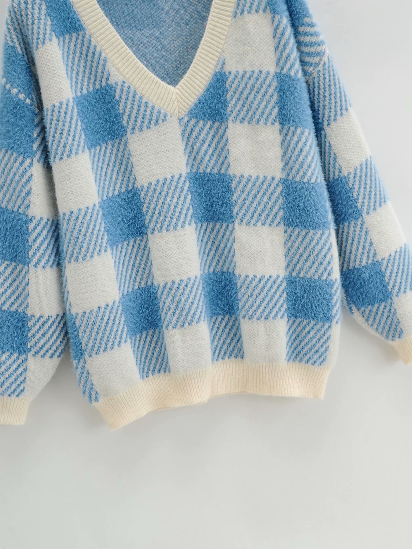 V-neck pullover plaid sweater NSAM10871