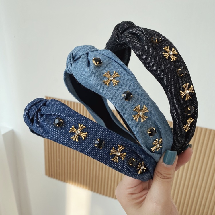 Korean Denim Knotted Wide-brimmed Headband display picture 7