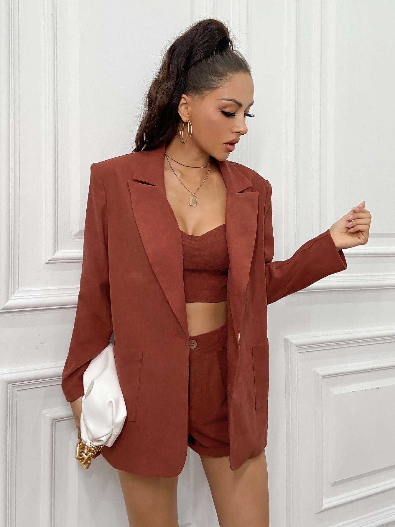 autumn sexy suspender shorts cardigan jacket three-piece suit NSWX17640