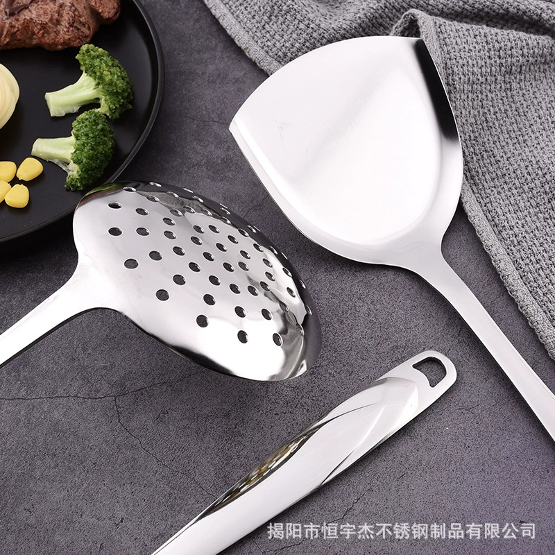 Wholesale 201 stainless steel cooking spatula household restaurant hot pot colander soup spoon spatula set kitchen utensils