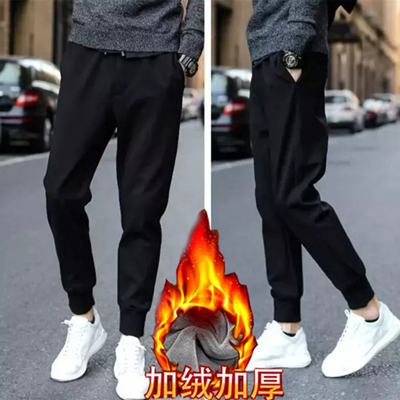 2023 autumn and winter men's ankle-tied pants casual skinny pants harem sports pants knitted sweatpants fleece-lined thick pants fashion