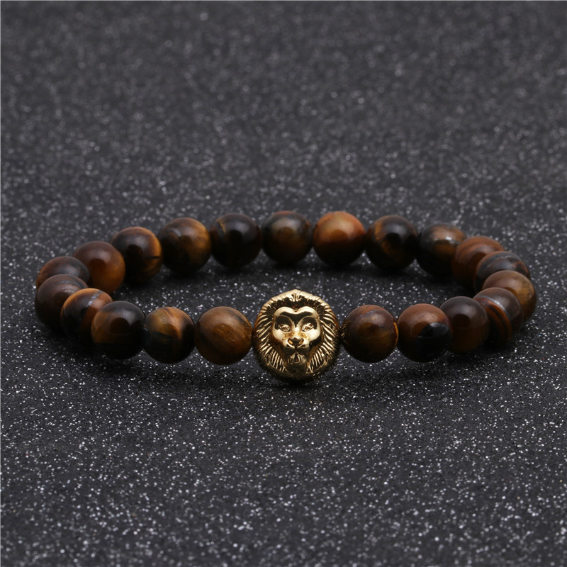 Fashion Tiger Eye Beaded Diy Lion Head Bracelet White Turquoise Lion Head Bracelet display picture 4