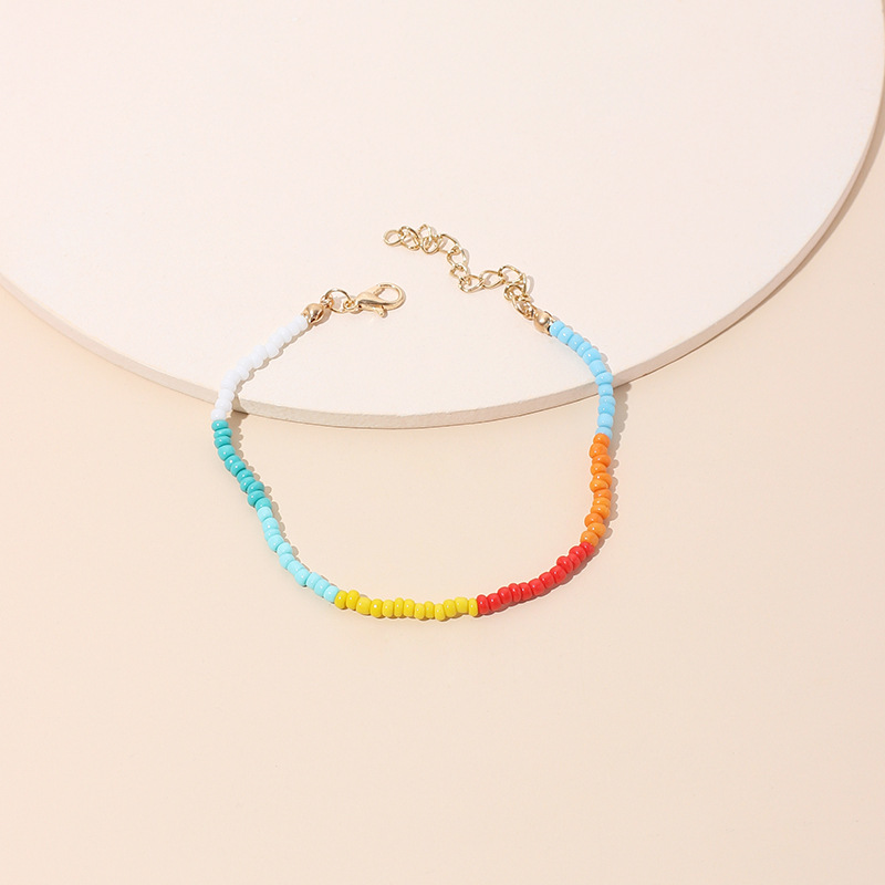 17g Weight Anklet Classification Wedding, Travel Occasion Women'S Gender Beach Style New Fashion Stacking Multi-layer Hand-woven Rice Beads Letter Anklet Set 4