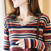 Korean Edition Long sleeve sweater Autumn 2020 new pattern Easy stripe fashion Internal lap Thin section knitting jacket Base coat