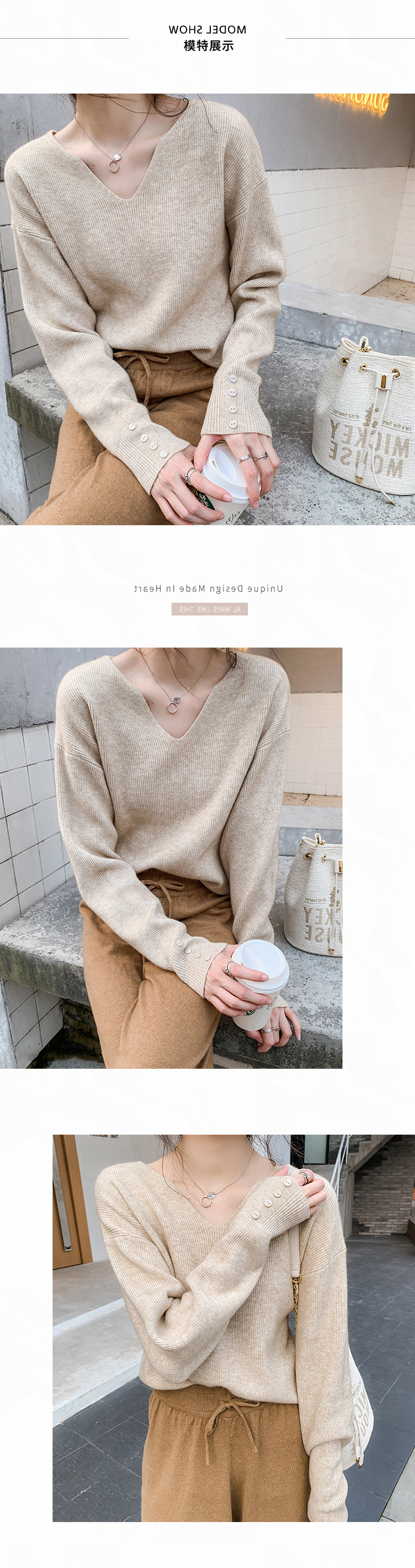 315g Weight Long Sleeve Sleeve Length Pullovers Placket Type Regular Sleeve Sleeve Type Cotton, Polyester Fabric Type Ordinary Model (50cm <Length ≤ 65cm) Top Length Pullovers, Sweater Tops Type V Neck Neckline Loose Fit Type Solid Color Pattern Women's Gender Temperament Commuter, Commute style Style Printing, Collage Stitching Craft Fashionable Loose Long Sleeve V-Neck Knitwear Casual Base Layer Sweater Women's Comfortable Autumn Winter Leisure Knitted Top 5