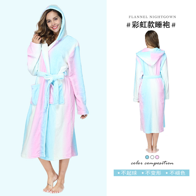 Hooded Solid Color Homewear Autumn And Winter Pajamas Bathrobes Couples Nightgown