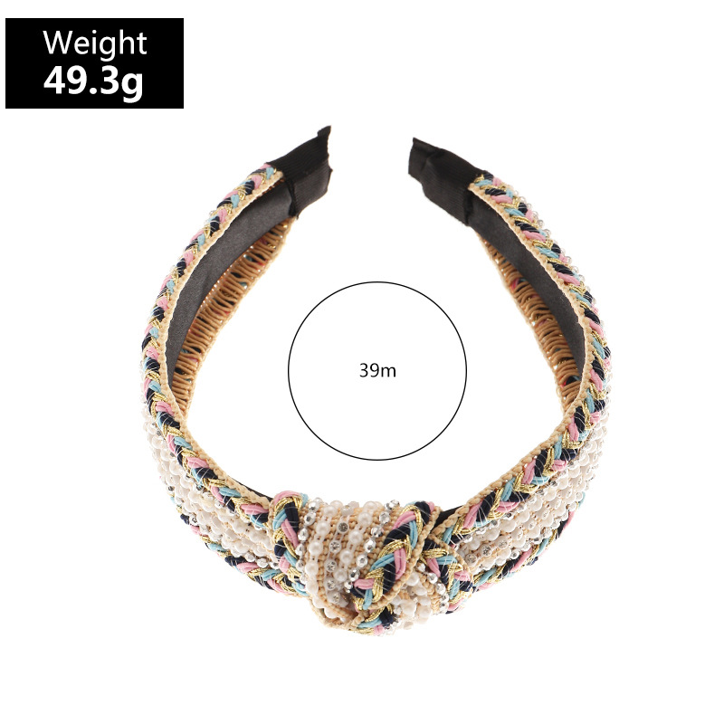 New  Braided Pearl  Multi-color Knotted Hand-woven  Headband display picture 2