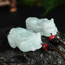 翡翠貔貅吊坠男女款 精雕缅甸玉石皮休挂件情侣玉器颈饰