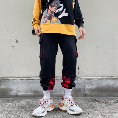 歐美ins爆款多口袋工裝褲哈倫褲男 2020寬松街舞嘻哈運動褲小腳褲