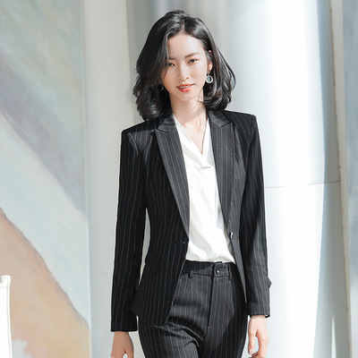fashion temperament stripe Suit Self cultivation Business Suits suit trousers coverall Two piece set Business Formal