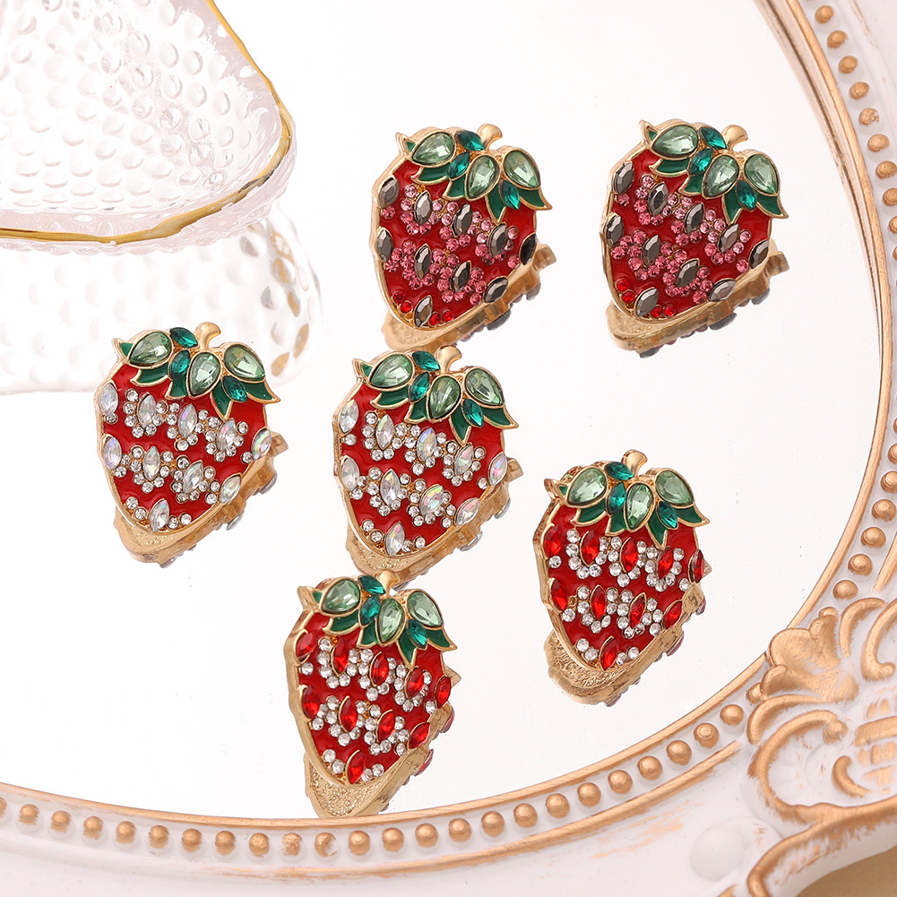 Strawberry Alloy Diamond-studded Earrings display picture 12