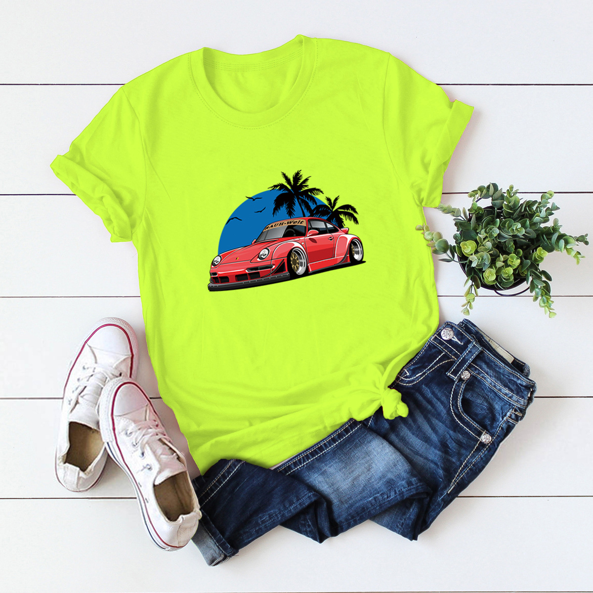  leisure beach and car short-sleeved t-shirt NSSN1798