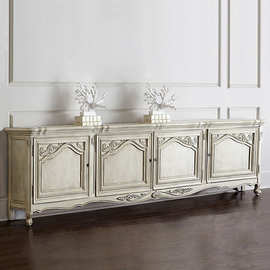 美式新古典雕花电视柜欧式白色橡木客厅视听地柜复古装饰柜餐边柜