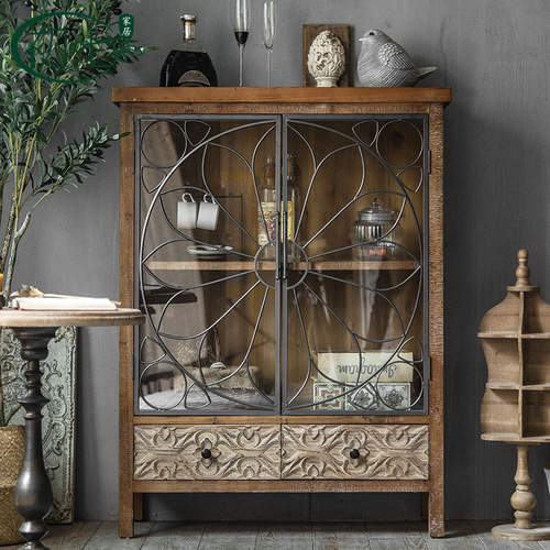 American country retro carved sideboard homestay furniture living room bar cabinet cabinet bedroom distressed storage cabinet