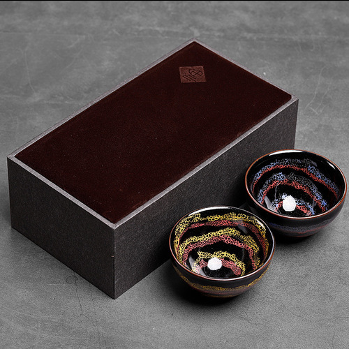 Jianyang Jianzhan Tea Cup Iron Body Oil Drop Master Cup Set Couple Matching Cups Handmade Tea Cup Tea Set Gift Box