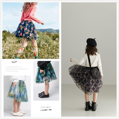 Trendy Printed Kids' Skirt, Chic Half-Length Mesh Pleated Skirt, Korean-Style Fluffy Princess Dress, Photography Waist Skirt—Drop Shipping Available
