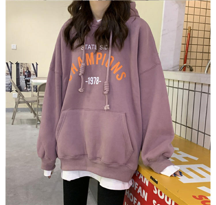 Felpa con cappuccio sottile con stampa di lettere in stile coreano, autunno 2025, da donna, versatile e ampia, per studenti_voghion.com