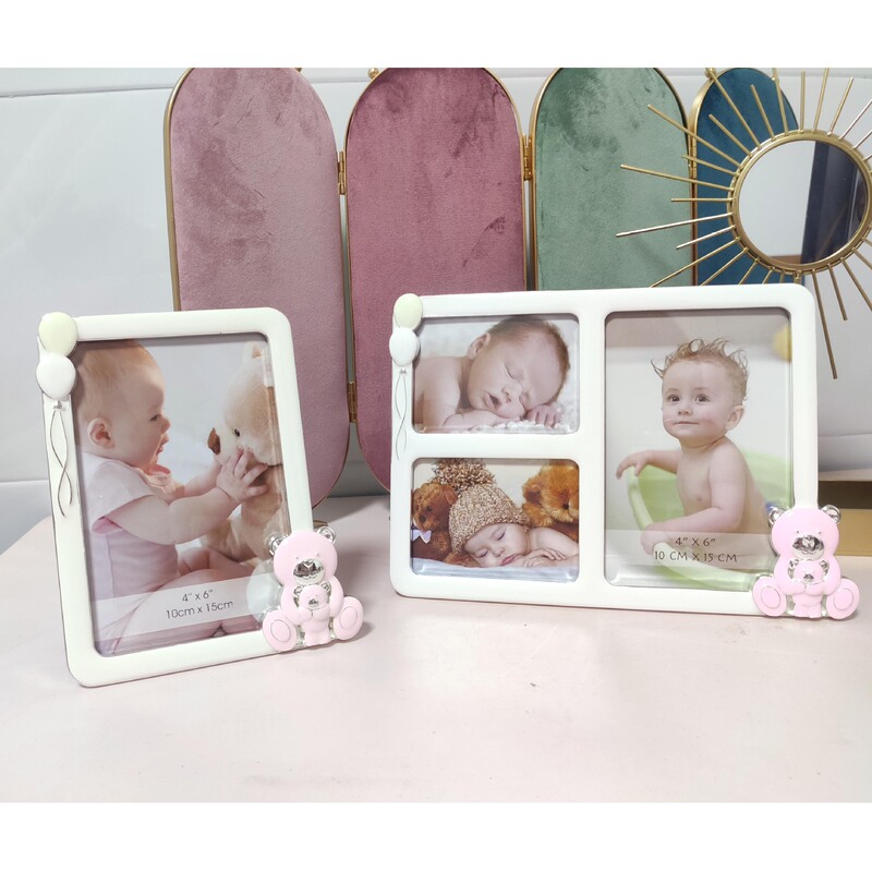 Japanese high-end 6-inch metal photo frame conjoined frame bear Pink Blue children's photo baby birthday gift Japanese high-end 6-inch metal photo frame conjoined frame bear Pink Blue children's photo baby birthday gift
