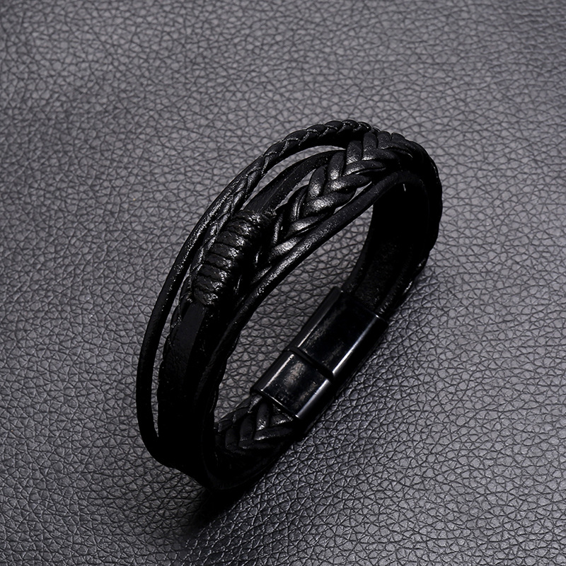 Retro hand-woven menu0027s leather simple multilayer alloy magnet buckle leather bracelet nihaojewel