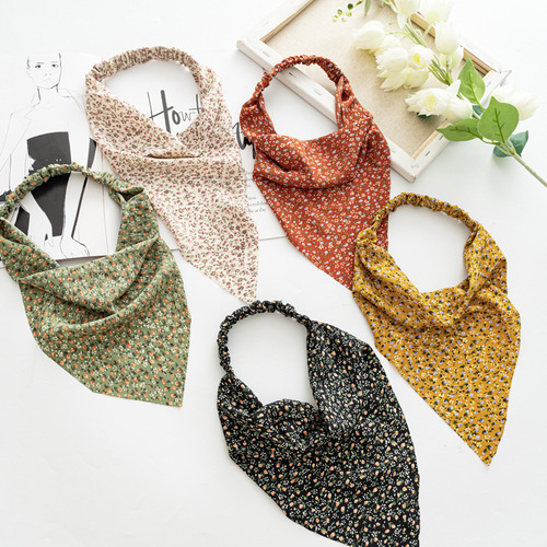 Cross-border spring style women's versatile triangle scarf elastic headband European and American floral scarf headband three-state headband