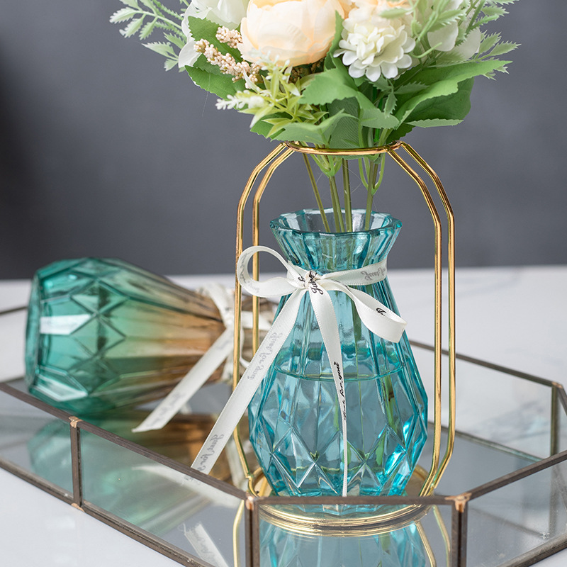 Florero de cristal creativo arreglo de flores de hierro florero escritorio sala de estar TV gabinete mesa de comedor flor seca flor artificial decoración hidropónica