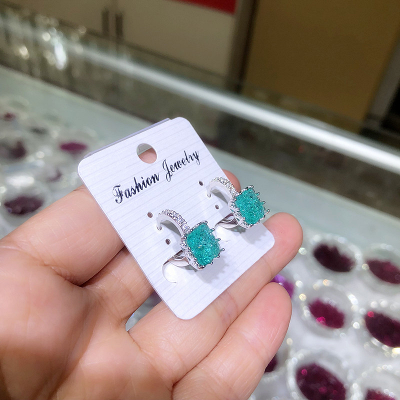 Artificial Gemstones Inlay Material Ear Studs Classification 1 Pair Quantity 1 Pair Simple Style Square Inlay Copper Artificial Gemstones White Gold Plated Ear Studs