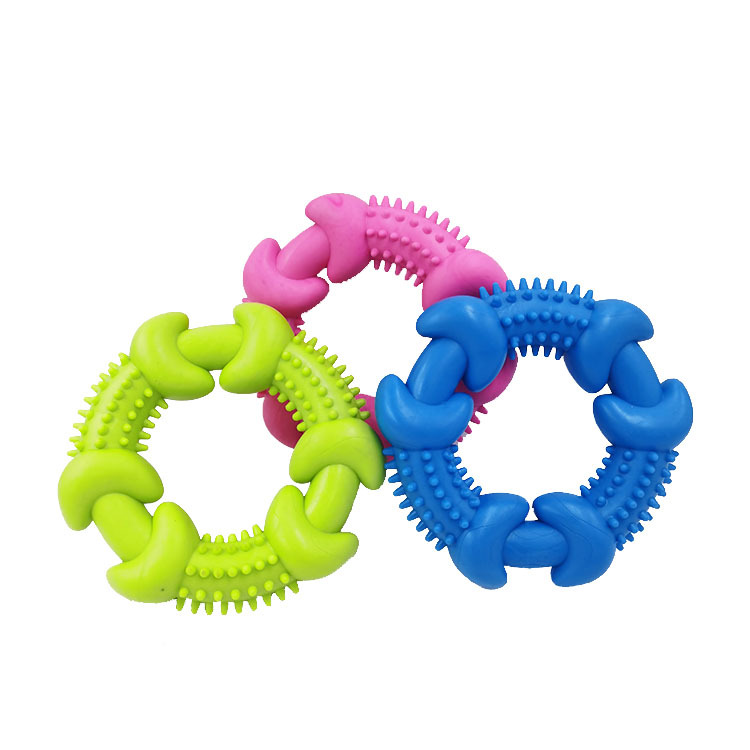 Fábrica al por mayor mascota TPR mordedura resistente juguete hueso sólido espina anillo perro diente limpieza molar juguete redondo