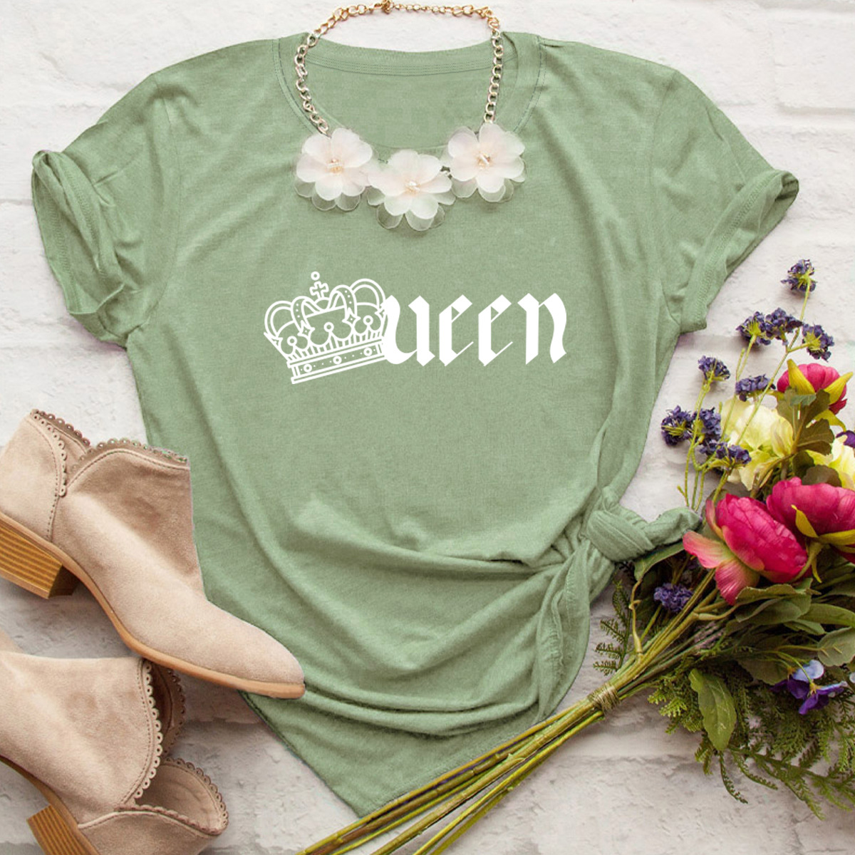 casual crown letter short sleeve women s T-shirt NSSN1806