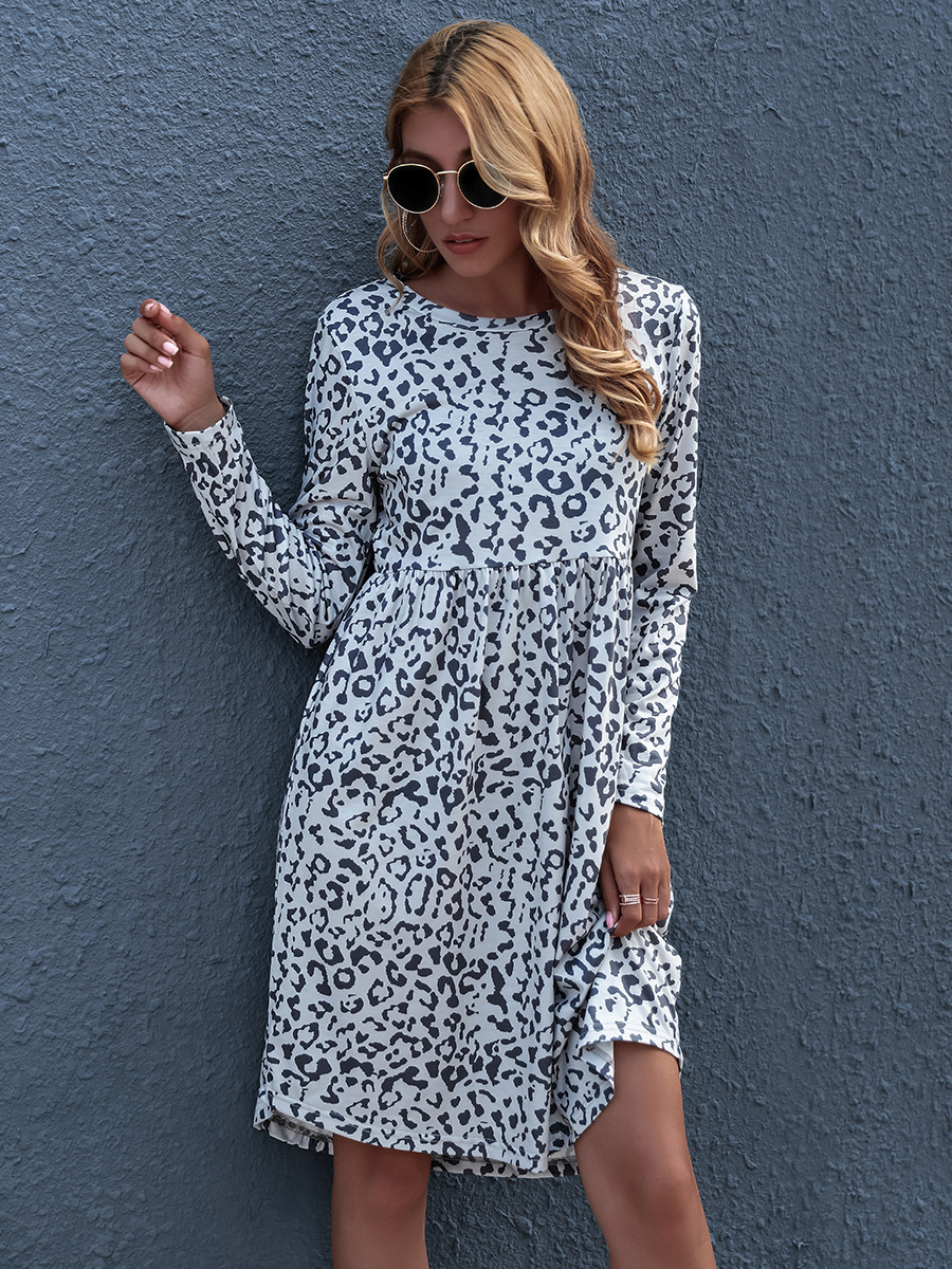 fashion leopard print round neck dress  NSAL32111