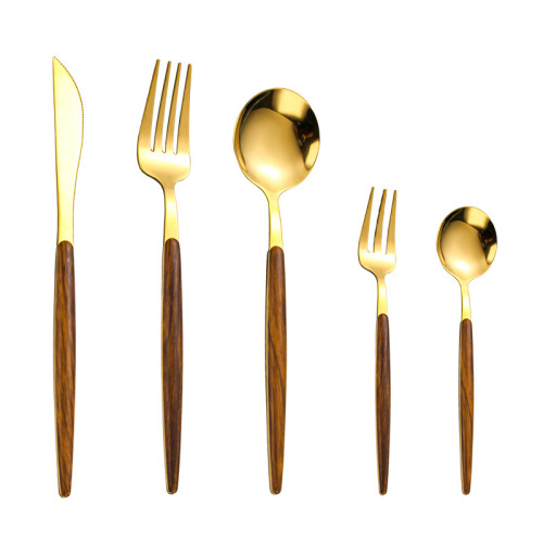 Amazon Product Stainless Steel Portuguese Cutlery Set Western Food Imitation Wooden Handle Steak Knife Fork Spoon Gift