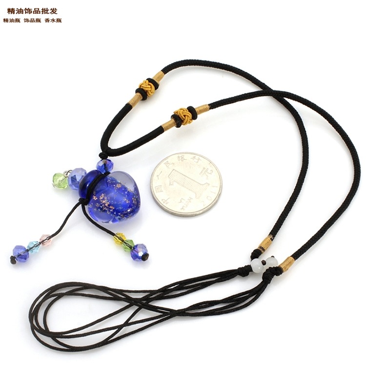 中国精油饰品网批发蓝色桃心形金沙款双扣绳项链1.jpg