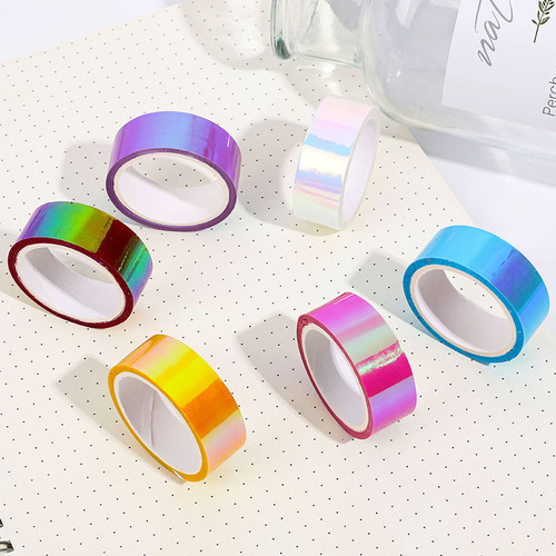 Cool colorful handbook decorative waterproof tape creative laser gradient tape student handbook material collage sticker