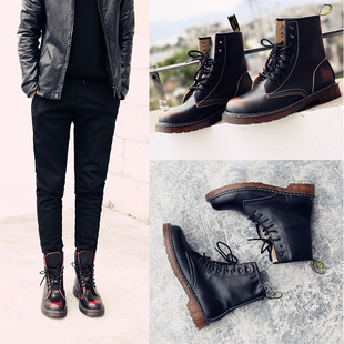 Autumn 2019 New Genuine Leather Men's Martin Boots European and American Trendy Round Toe Boots Fashionable Youth Short Boots Boots