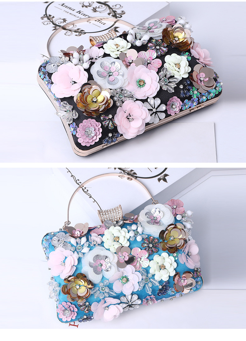 375g Weight Satin Lining Material Beading Fashion Element Lock clasp Closure Type Top Handle Strap Type Evening Bag Bags Type Party Occasion satin Material Women's Backpack Backpack Flower Pattern All Seasons Season Women'S Gender Diamond Design Elegant Style Square Shape Satin Flower Beading Evening Bags