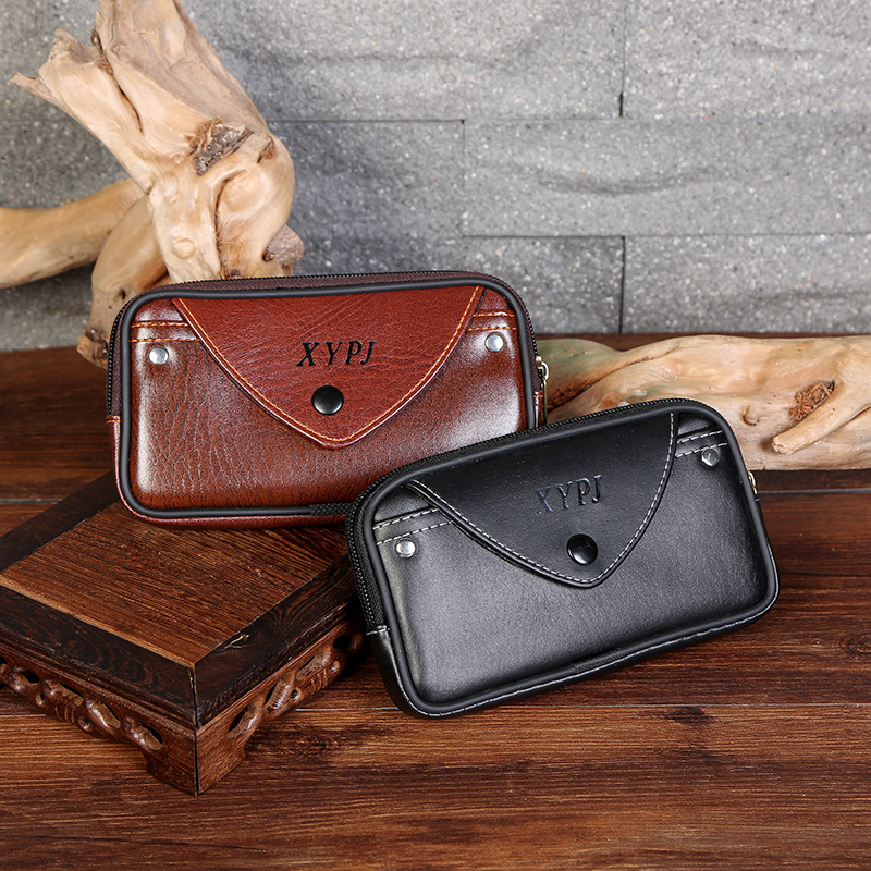 New Selling Male Casual Elephant Pattern Single Buckle Waist Pack Single Buckle Ultra-Thin Leather Mobile Phone Bag With Zipper details Picture