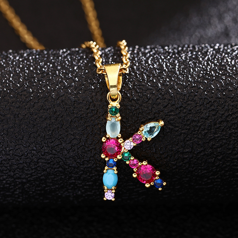 Lady Letter Agate Plating Zircon Pendant Necklace 1 Piece