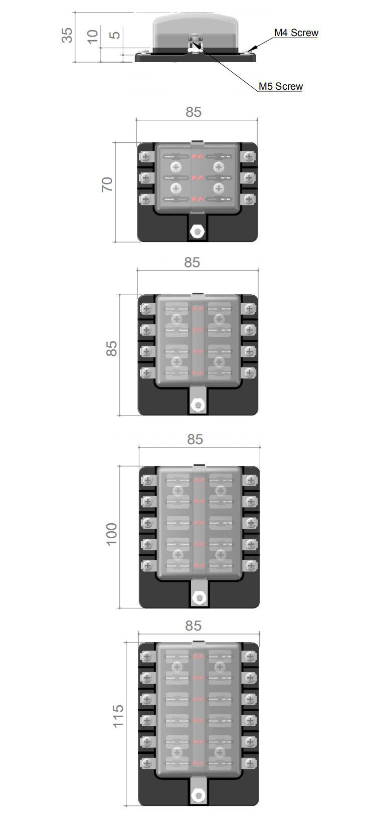 云恬汽车保险丝盒带LED灯多路保险丝座